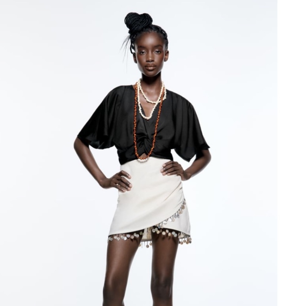 Zara Beaded linen blend mini skirt - Picture 4 of 14